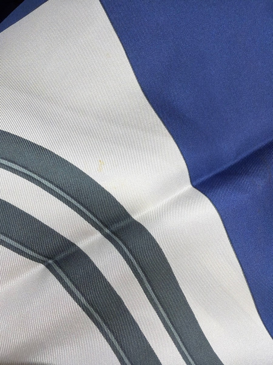 HERMES Logo Carre Scarf 90  " BRIDES de GALA " 100% Silk Blue France 63YJ113