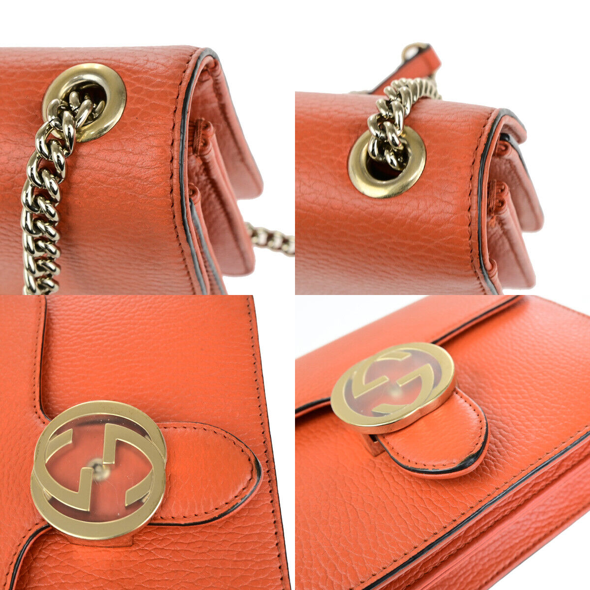 GUCCI Logo Interlocking G Chain Mini Shoulder Bag Leather Orange GHW 58YG618