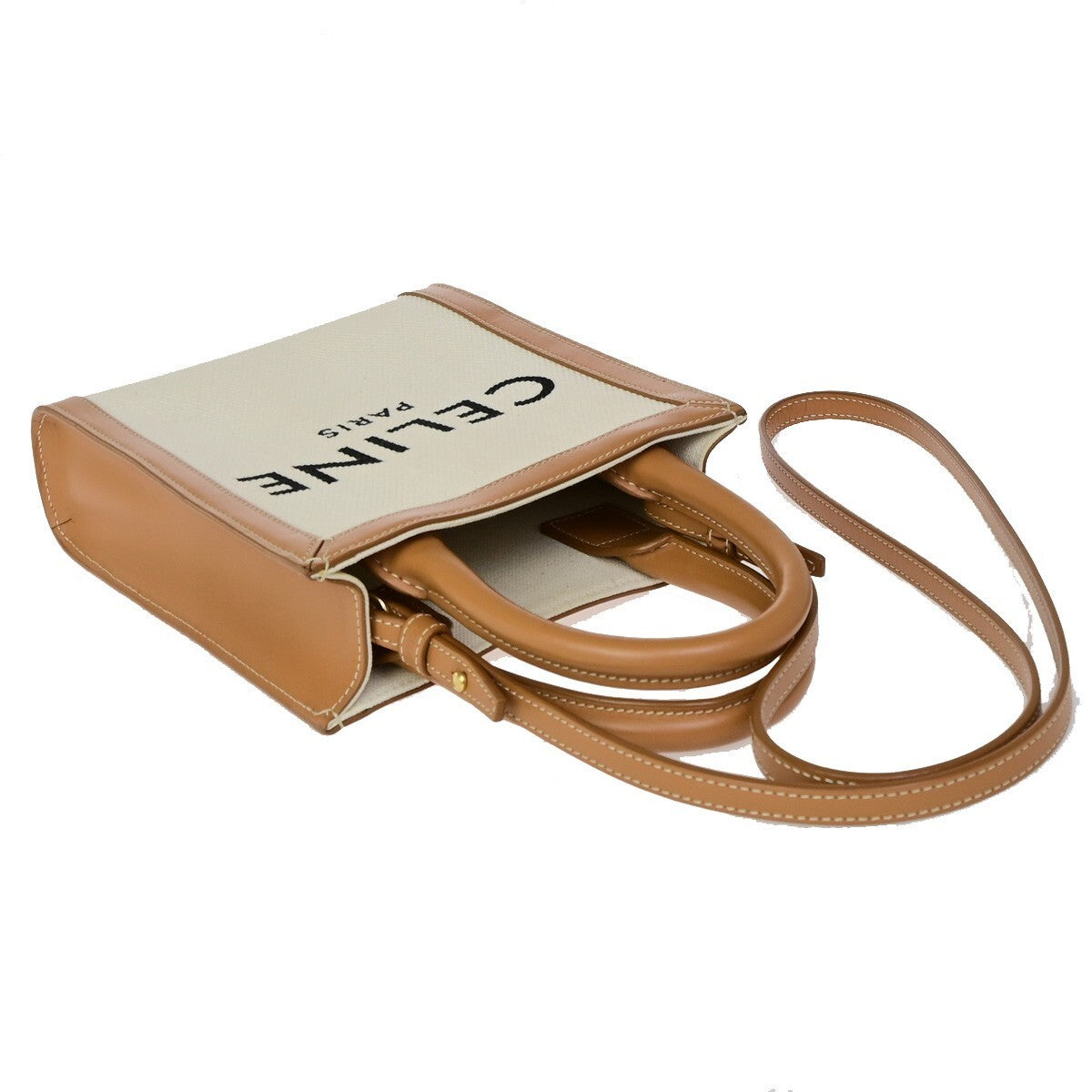 CELINE Logo Vertical Cabas 2Way Mini Hand Tote Bag Canvas Leather Brown 667RK640