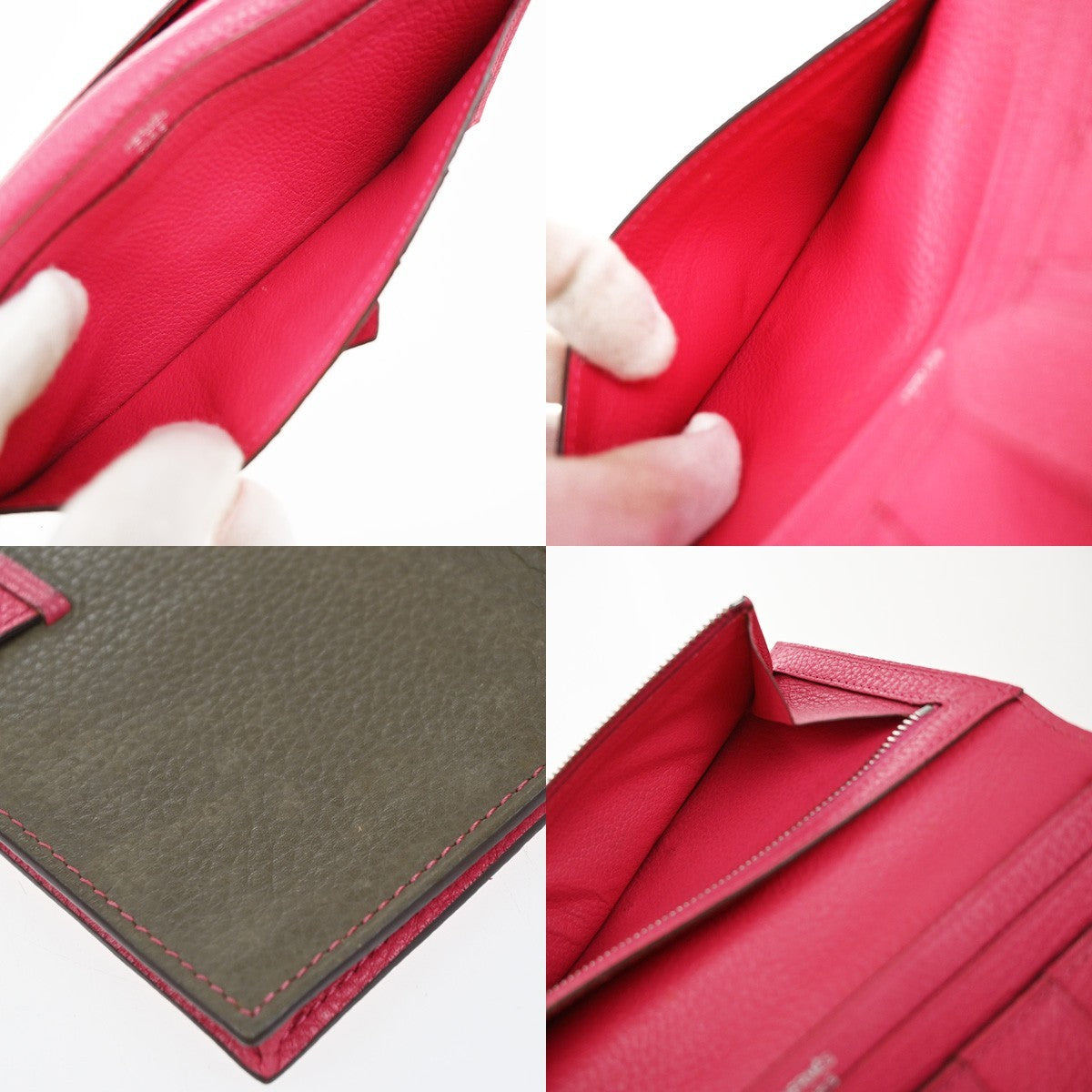 HERMES Bearn Bicolor Long Bifold Wallet Leather Brown Pink 80RP164