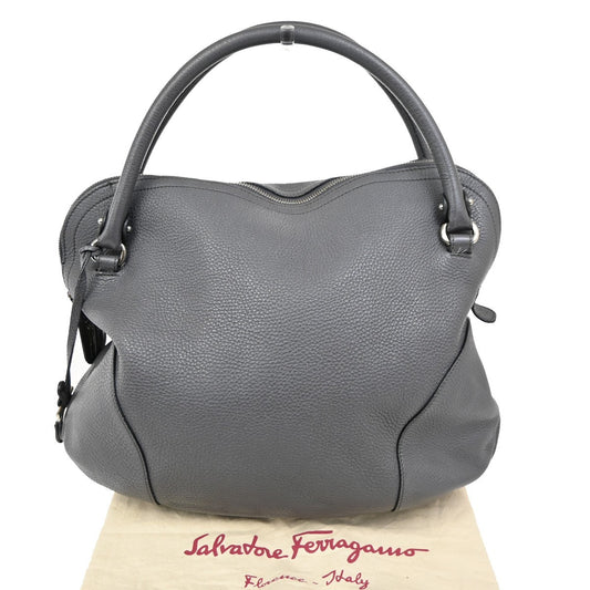 SALVATORE FERRAGAMO Logo Gancini Shoulder Hand Bag Leather Gray 67TA291