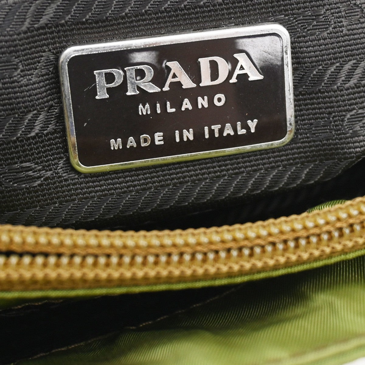 PRADA MILANO Logo Shoulder Hand Bag Nylon Tessuto Leather Green 04CB020