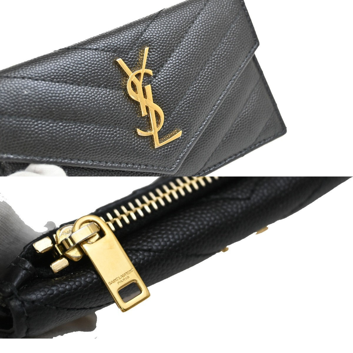 SAINT LAURENT YSL Logo Compact Bifold Wallet Leather Black GHW Italy 87EE549