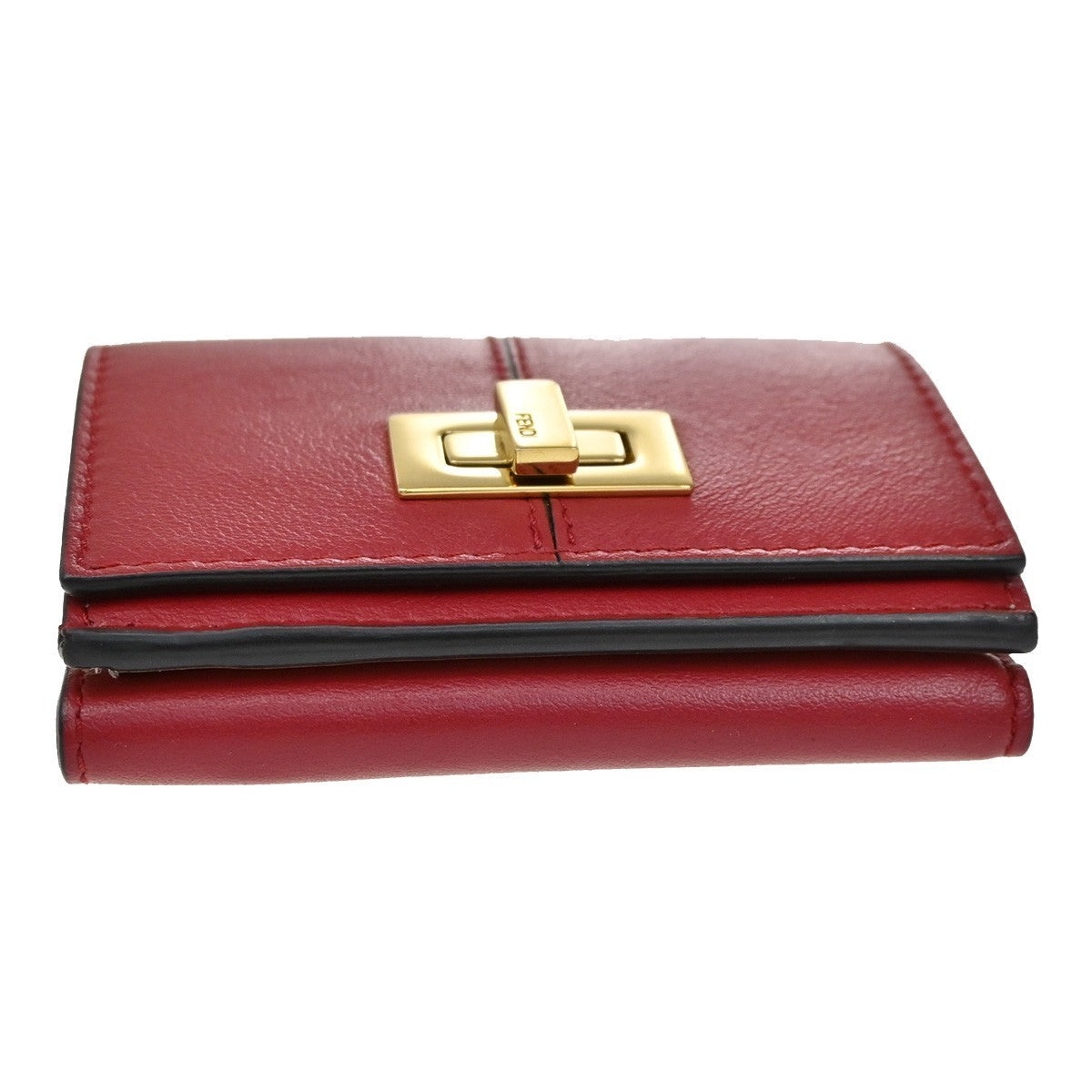 FENDI Logo Peekaboo Compact Trifold Wallet Purse Leather Red GHW Italy 30KB578