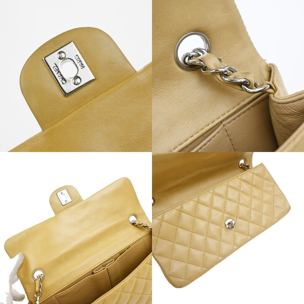 CHANEL CC Logo Matelasse Chain Shoulder Bag Leather Beige GHW 332RP020