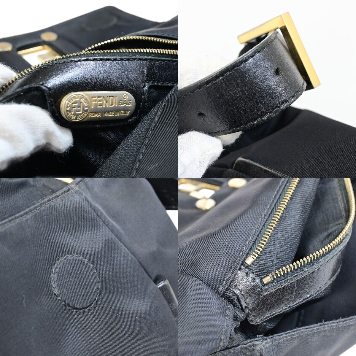 FENDI Logo FF Shoulder Bag Nylon Leather Black GWH Made In Italy 65FA936