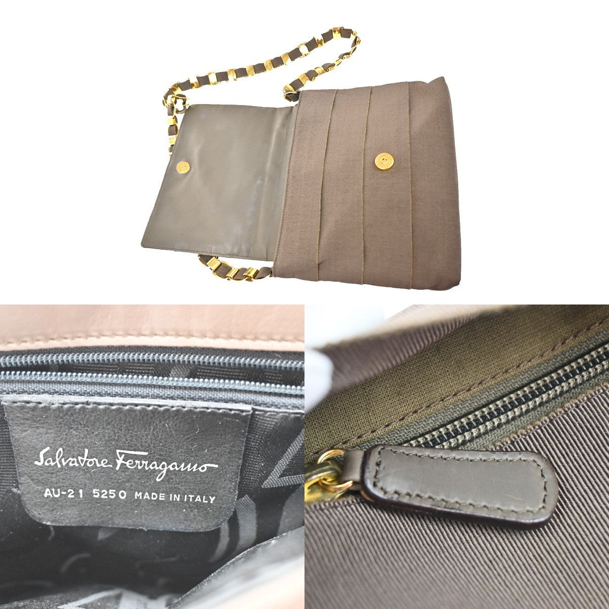 SALVATORE FERRAGAMO Vara Shoulder Bag Canvas Leather Brown GHW Italy 61ZA012