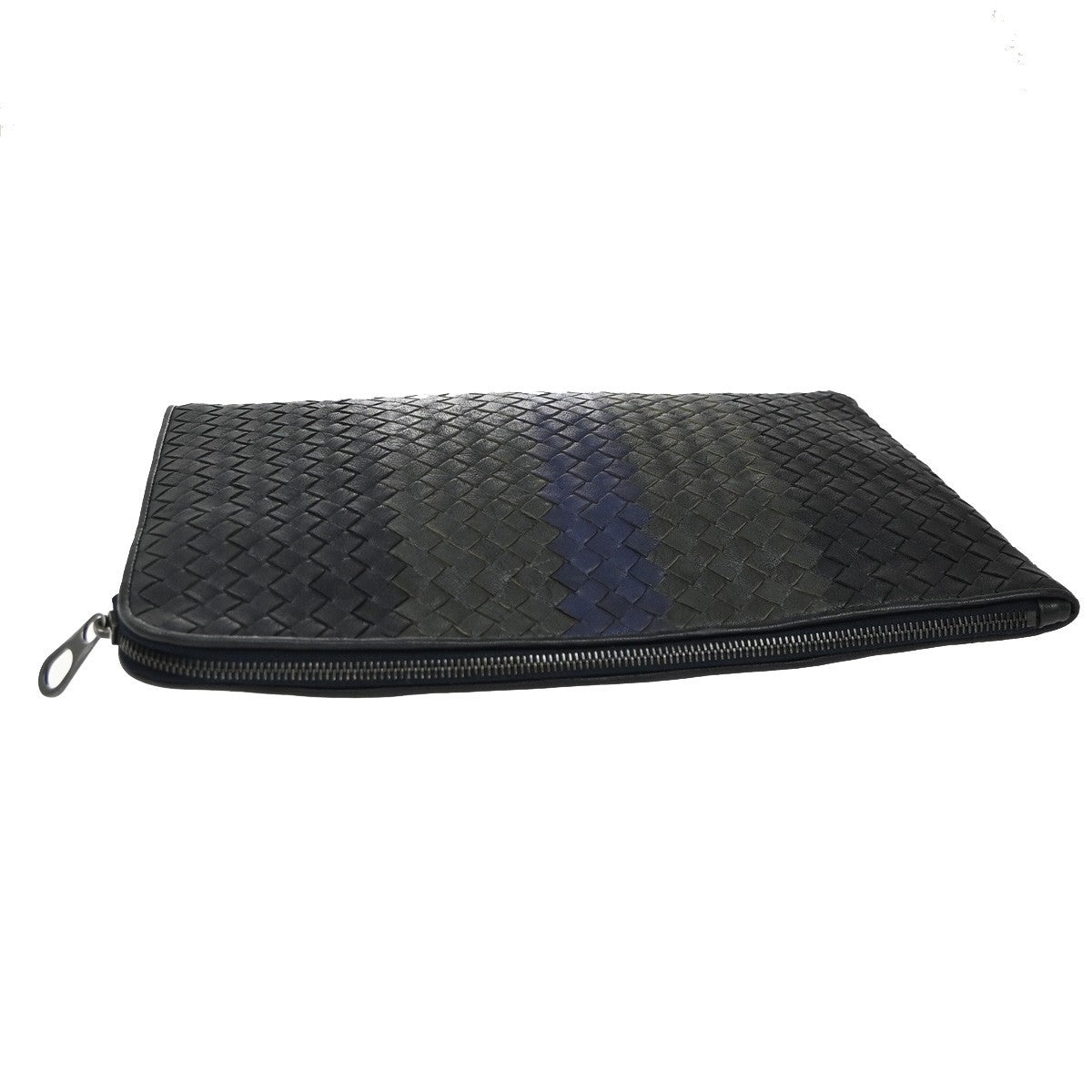 BOTTEGA VENETA Logo Intrecciato Clutch Bag Leather Black Blue Gray Italy 35KP575