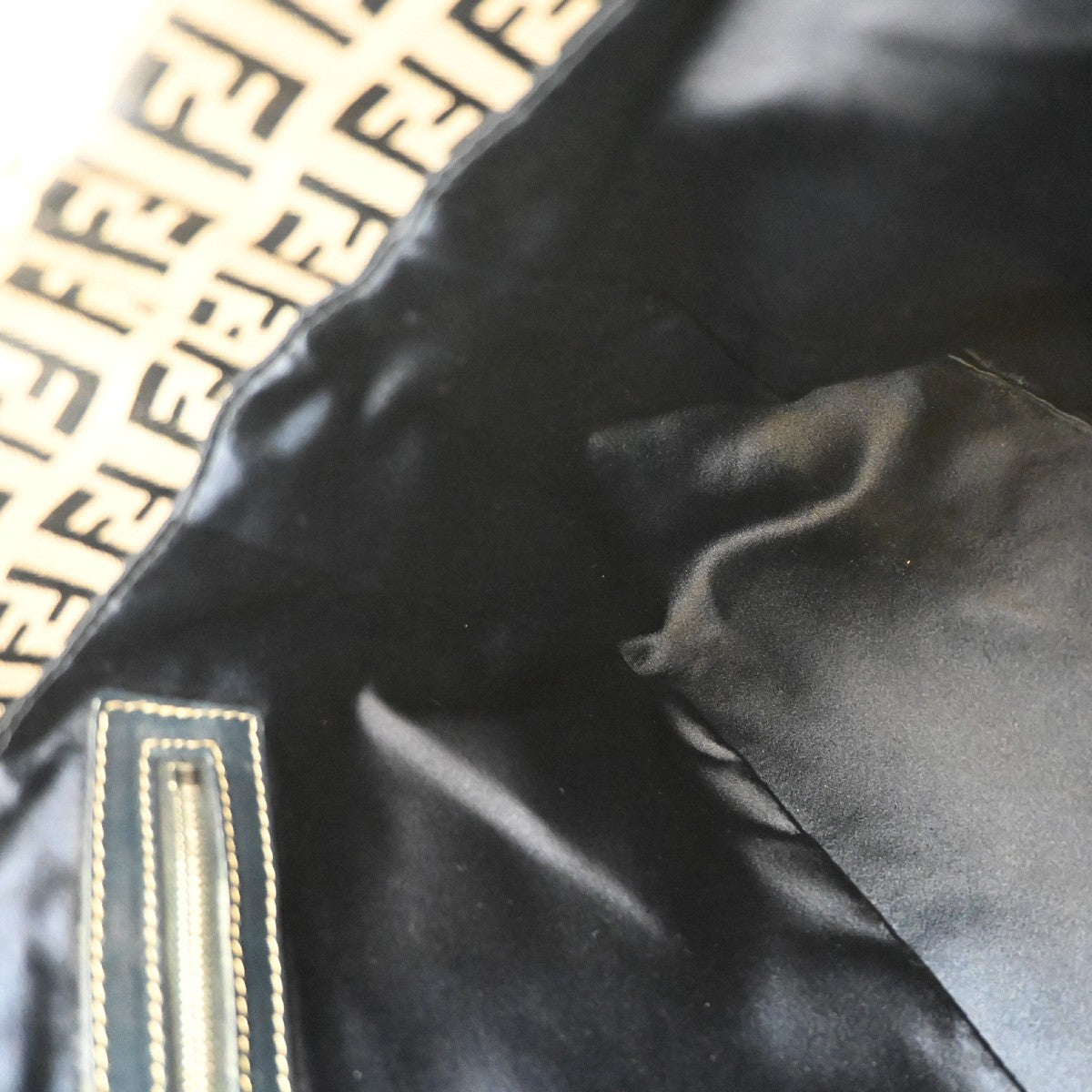 FENDI Logo Zucca Pattern Shoulder Bag Canvas Leather Navy Blue Italy 85EF815