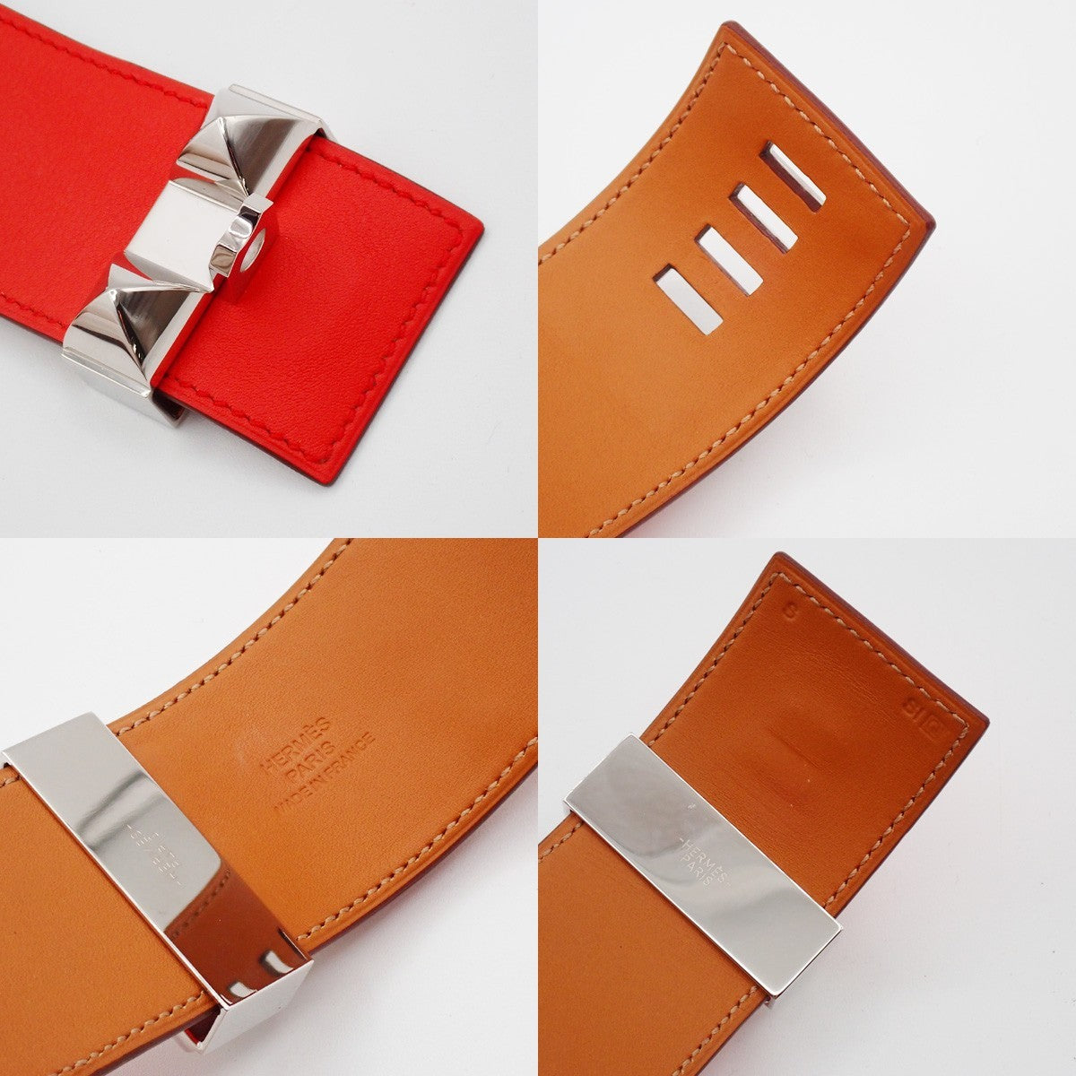 HERMES Collier de Chien Bracelet Size S Square Q Leather Orange 77RP160