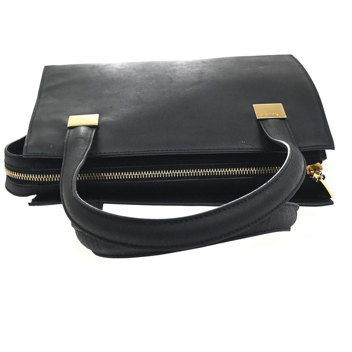 CELINE Logo Shoulder Hand Tote Bag Leather Black GHW Italy 30KC715