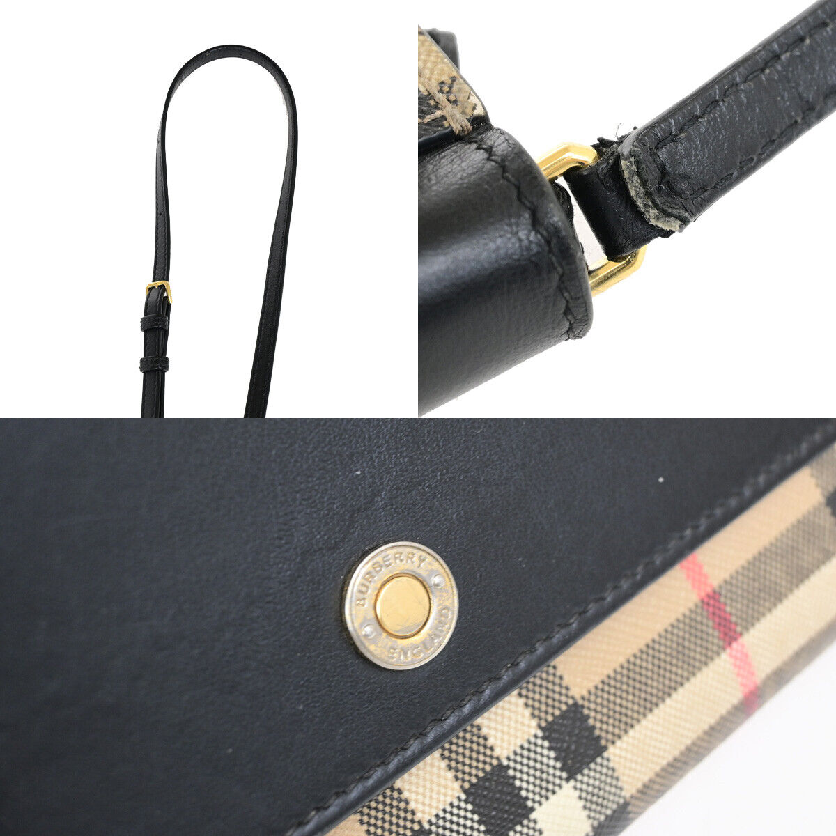 BURBERRY Logo Wallet Shoulder Bag Nova Check Leather PVC Black GHW 31SJ436