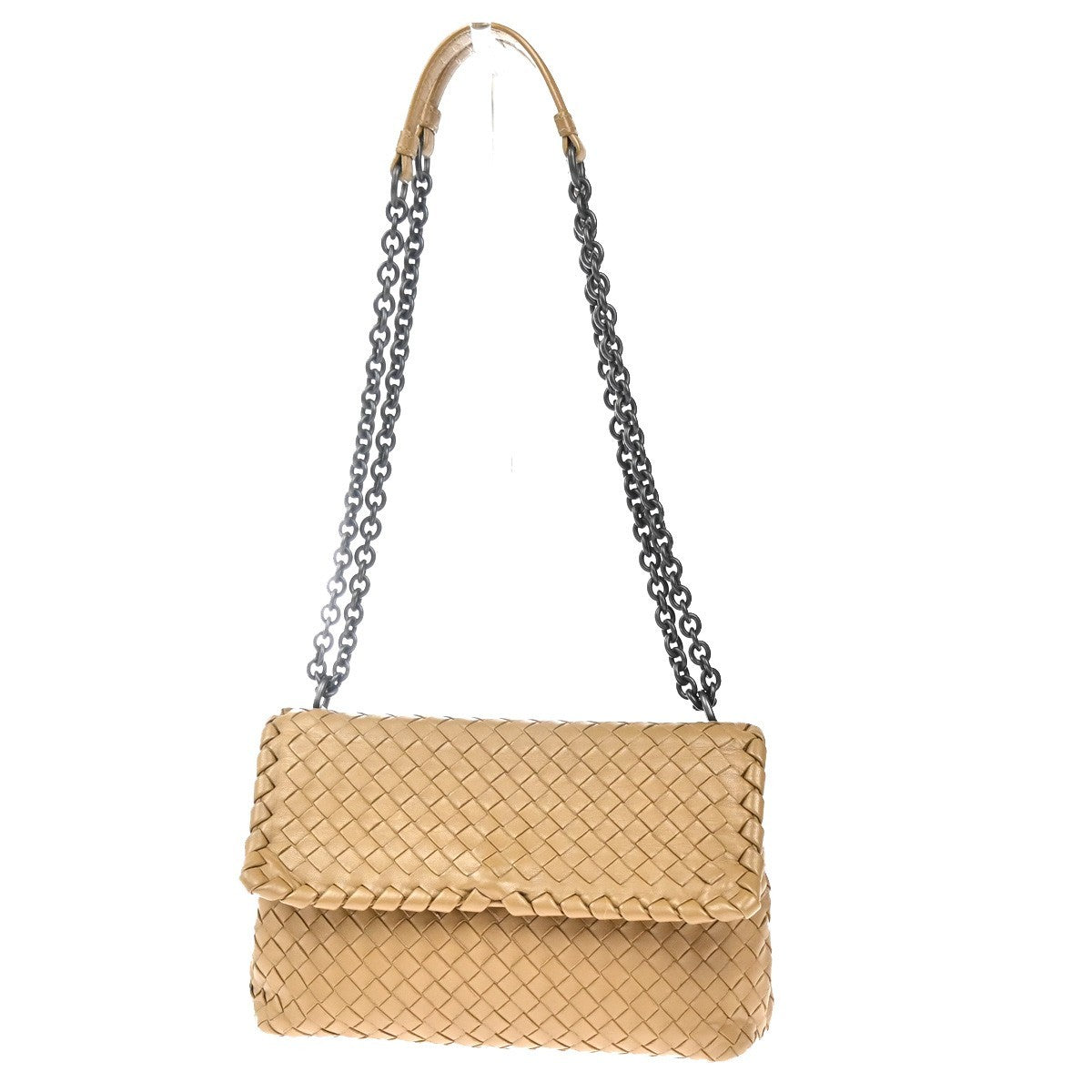 BOTTEGA VENETA Logo Intrecciato Chain Shoulder Bag Leather Beige Italy 26RL853