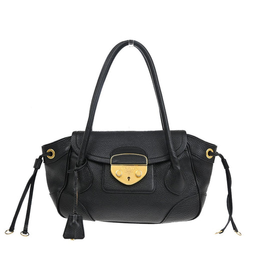 PRADA Logo Tessuto Shoulder Hand Bag Leather Black GHW 76EF401