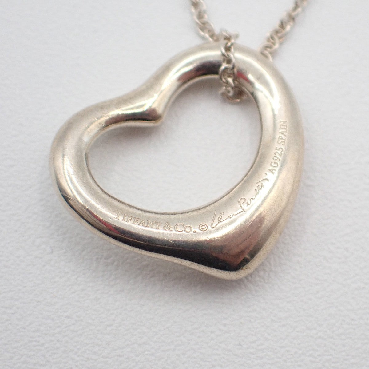 TIFFANY & CO. Logo Open Heart 16mm Chain Necklace Silver AG925 05KC375