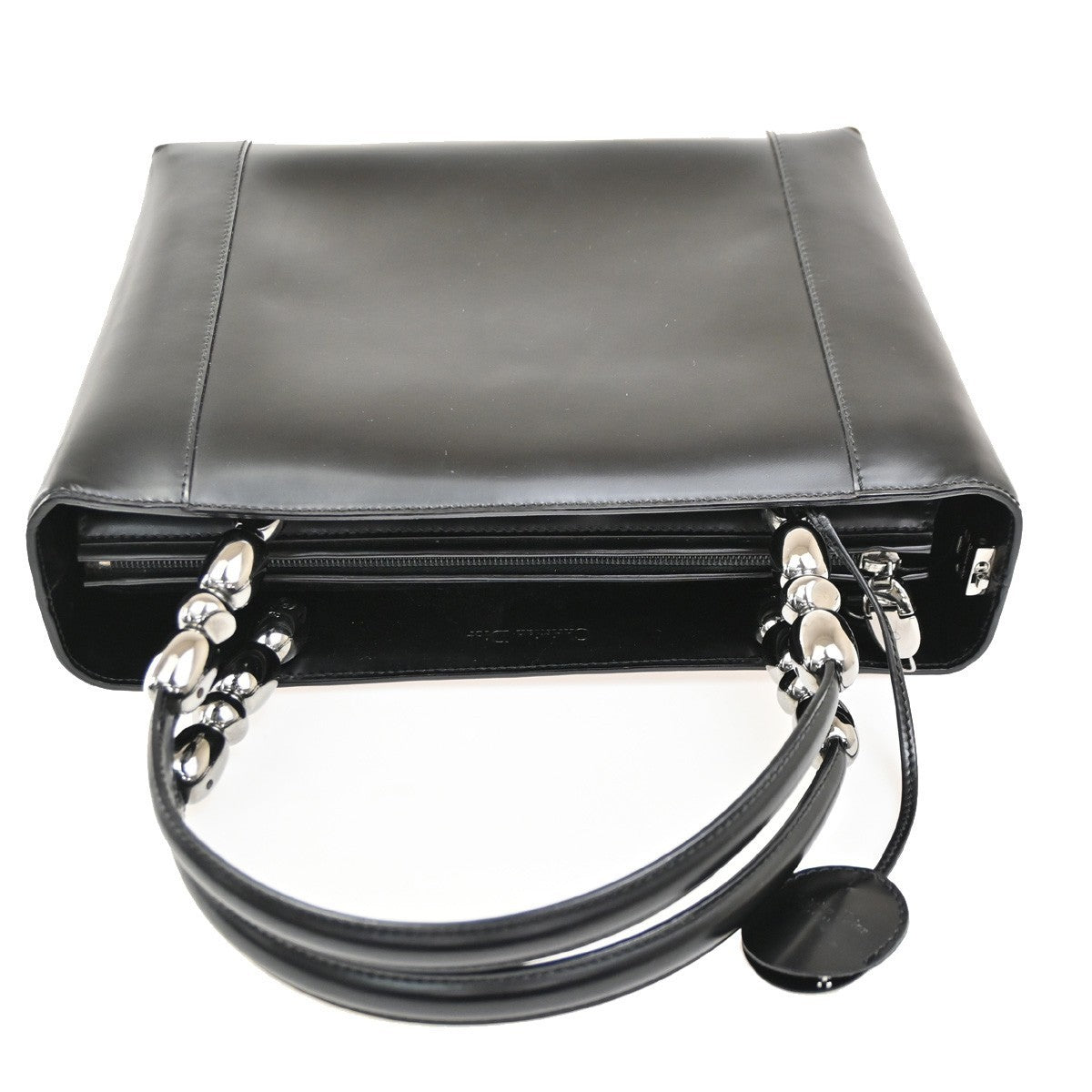 CHRISTIAN DIOR LOGO Maris Pearl  Tote Hand Bag Black SHW Italy 95TA404