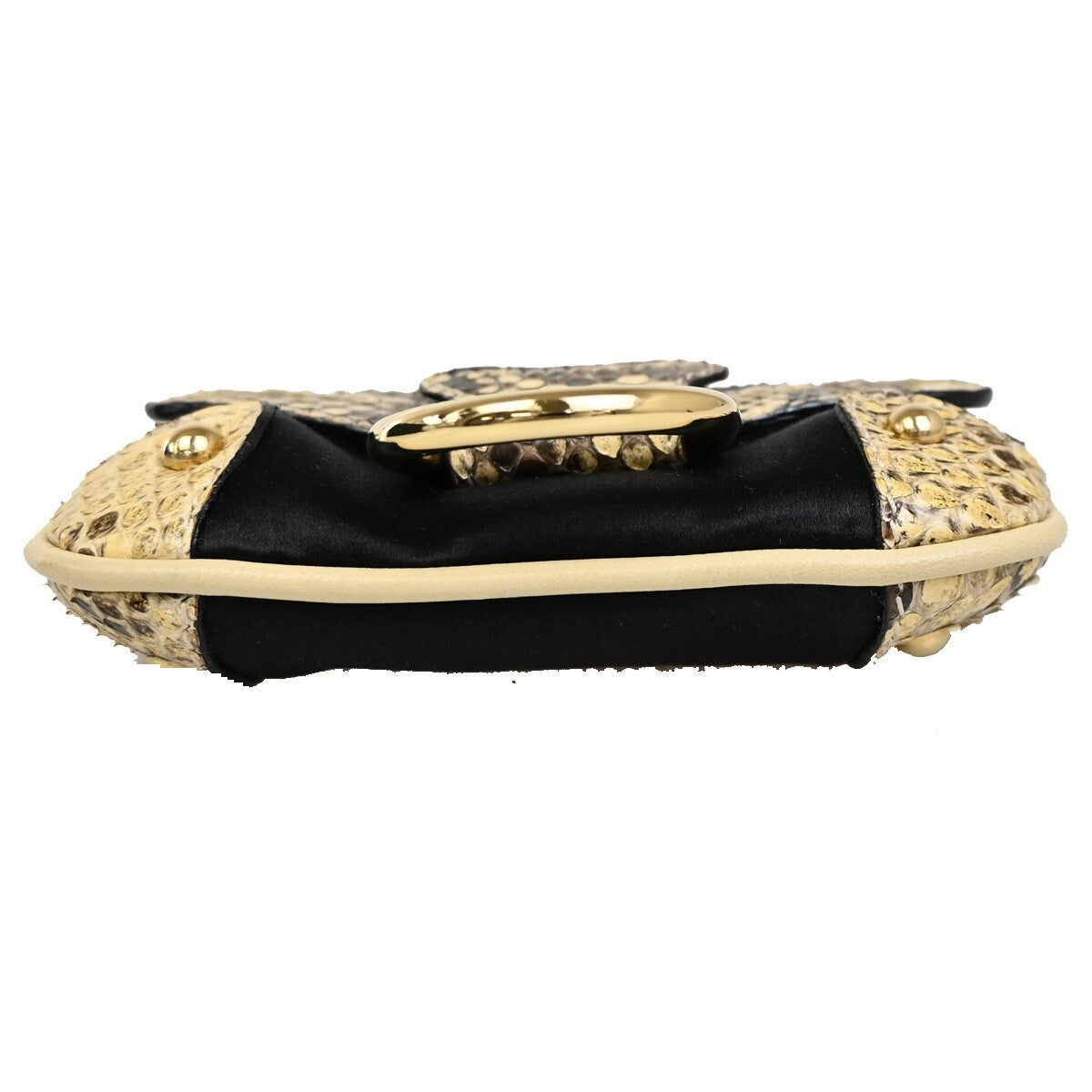 DOLCE & GABBANA Chain Coin Case Satin Exotic Leather Brown Black 02EE272