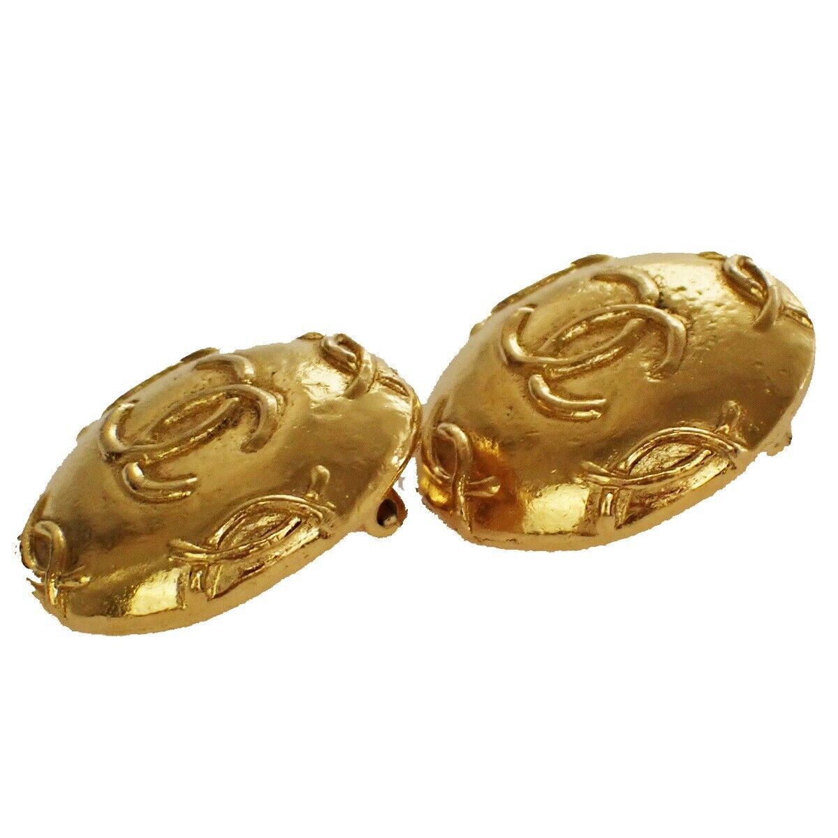 CHANEL CC Logo XL Button Earrings Clip-On GHW France Vintage Accessory 32YD768