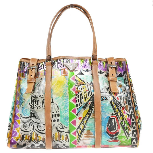 PRADA Transparent Venice Graffiti Shoulder Bag Vinyl Leather Multi Color 37EG052