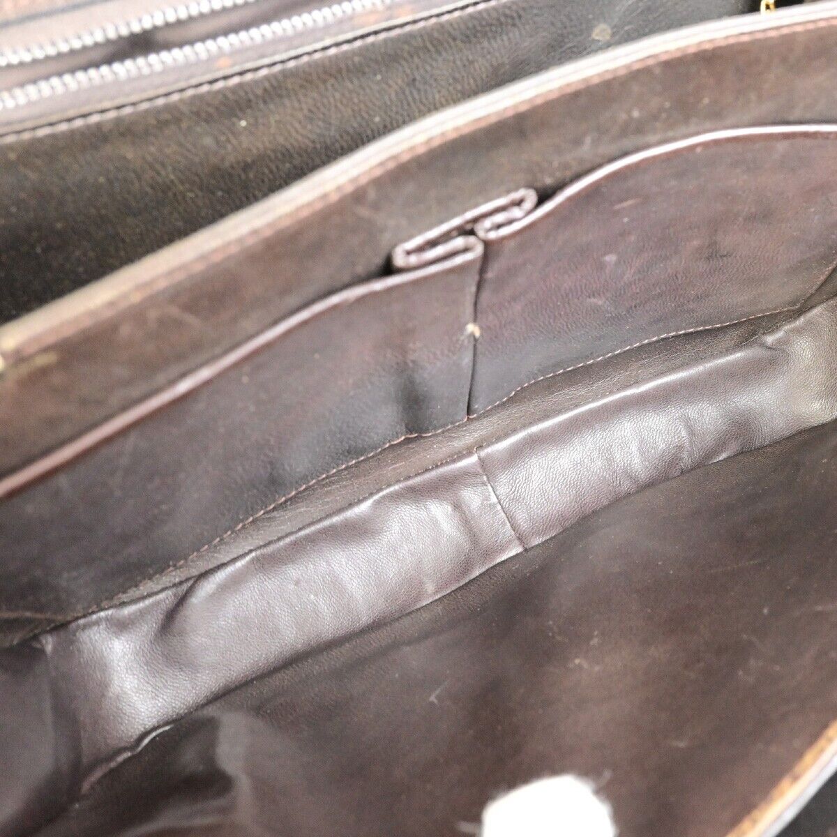 CELINE Logo Crossbody Shoulder Bag Suede Leather Brown GHW 63EC954