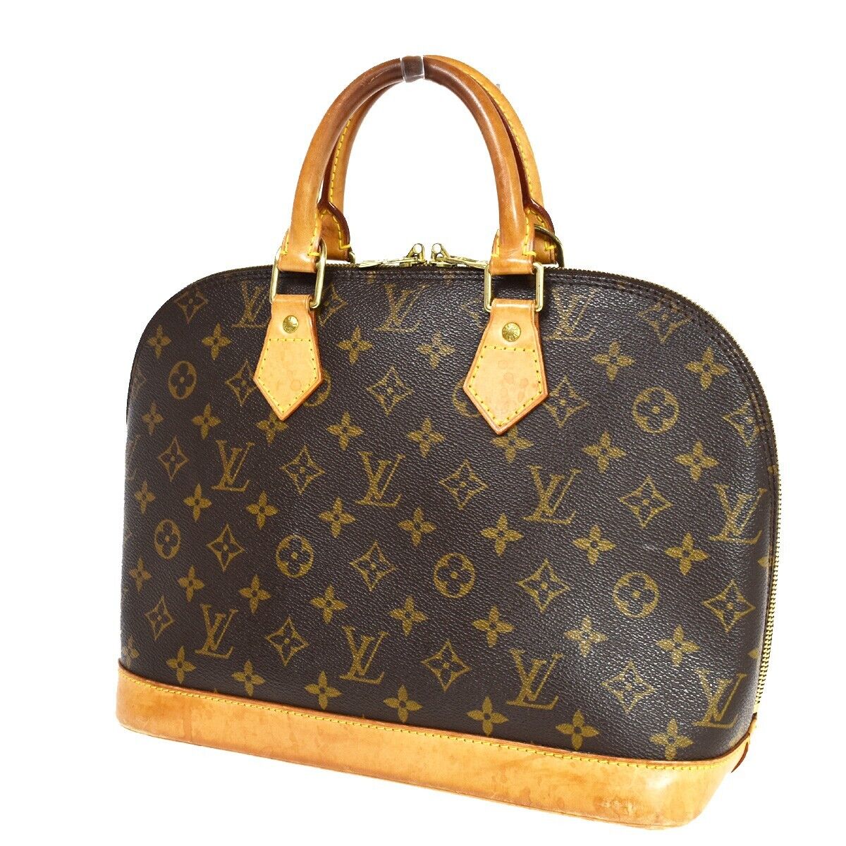 LOUIS VUITTON LV Logo Alma Hand Bag Monogram Leather Brown France M51130 83EA822