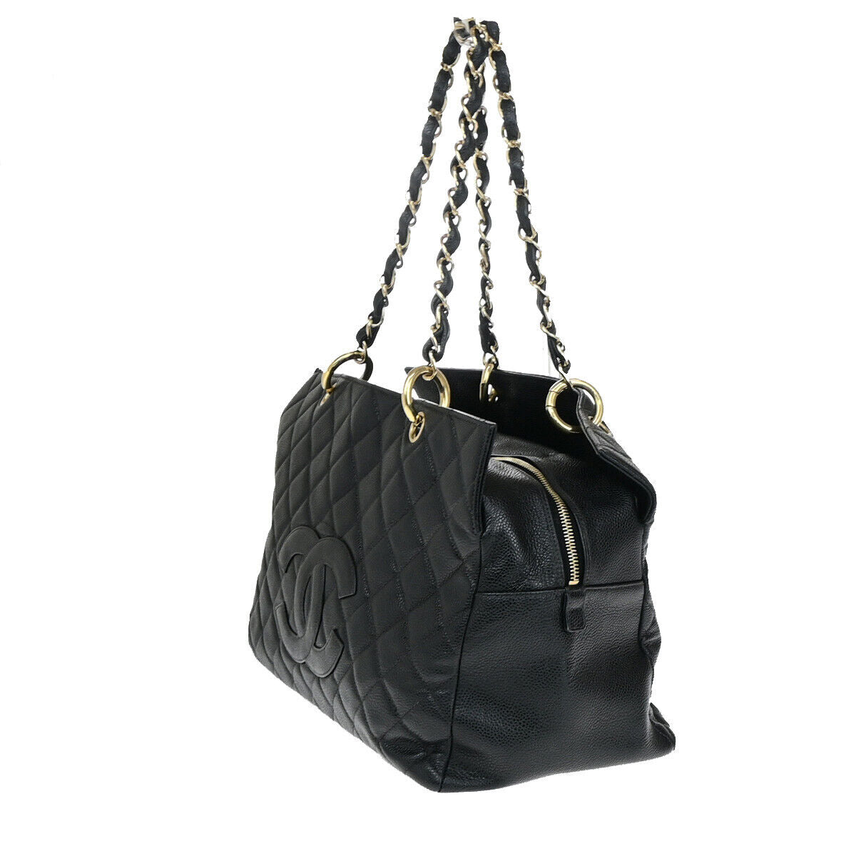 CHANEL CC Matelasse Chain Shoulder Bag Caviar Skin Leather Black GHW 307RJ936