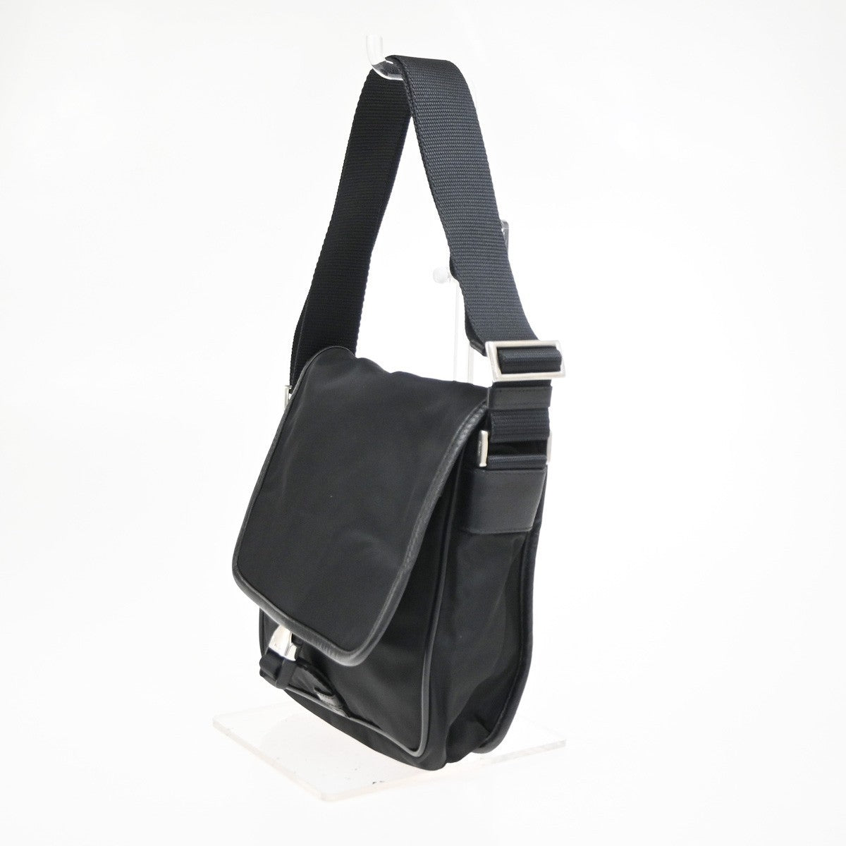 PRADA MILANO Logo Tessuto Shoulder Bag Nylon Leather Black SHW Italy 38KC611