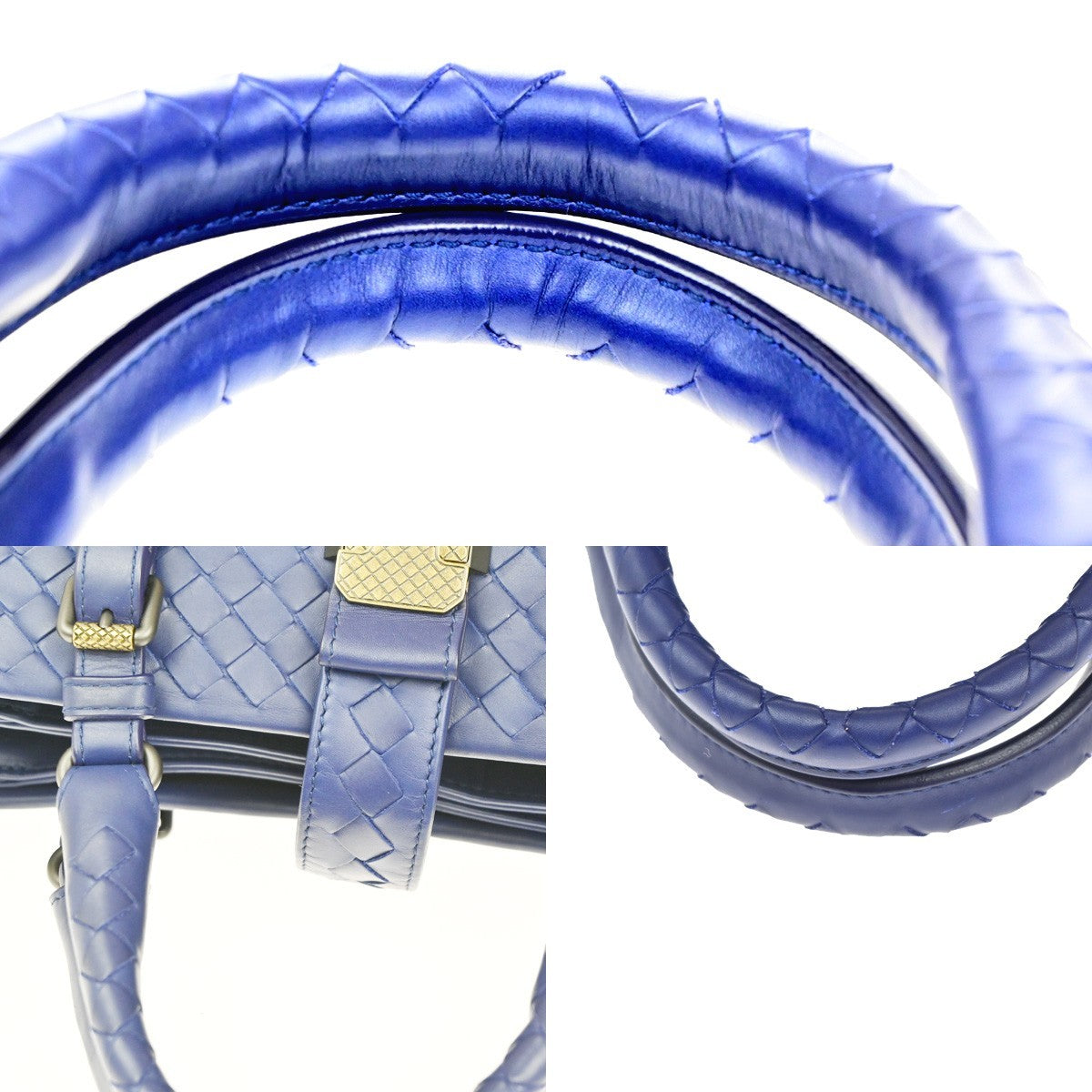 BOTTEGA VENETA Intrecciato Logo 2Way Shoulder Hand Bag Leather Blue 607RL768