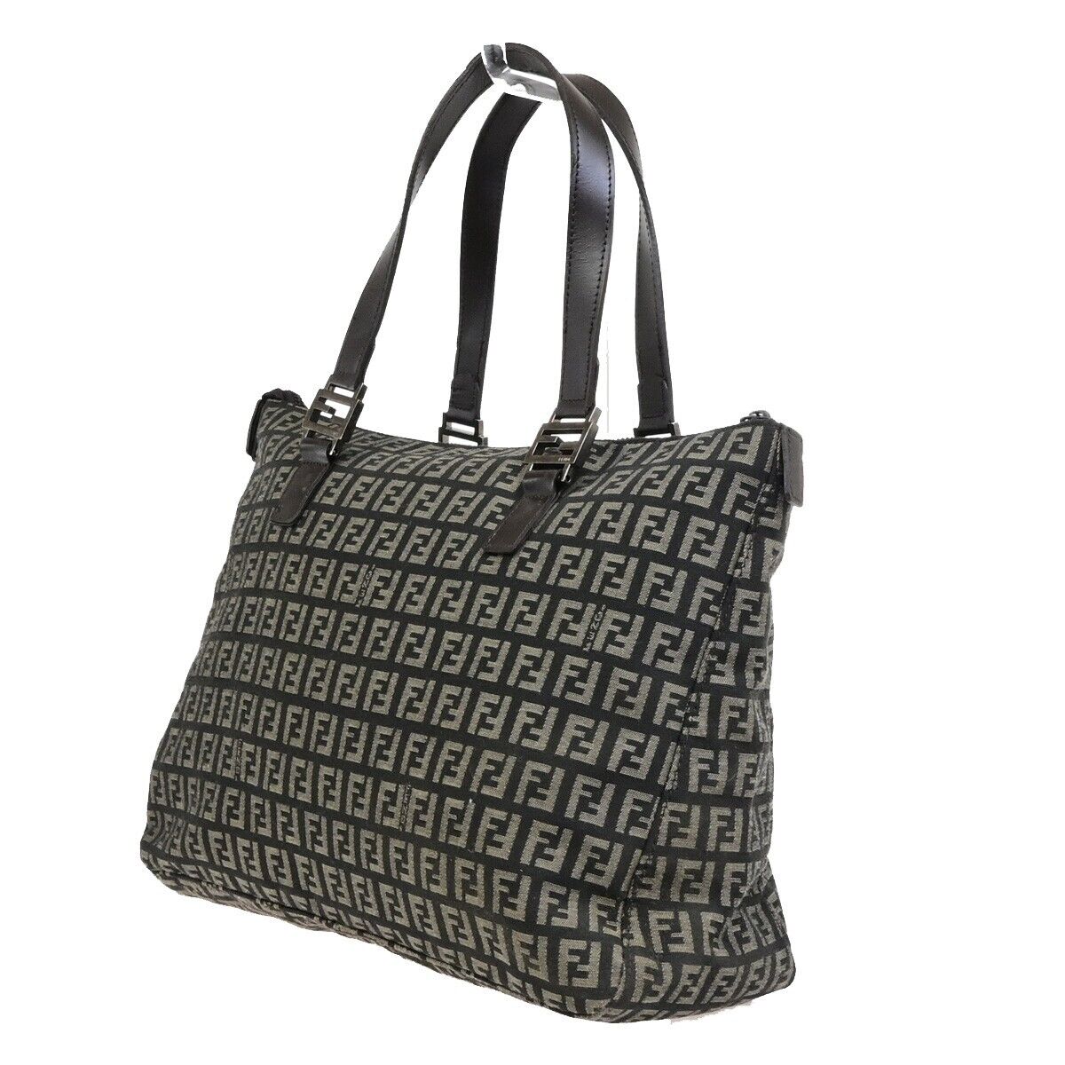 FENDI Logo Zucca Zucchino Pattern Hand Bag Canvas Leather Brown  Italy 34KA540