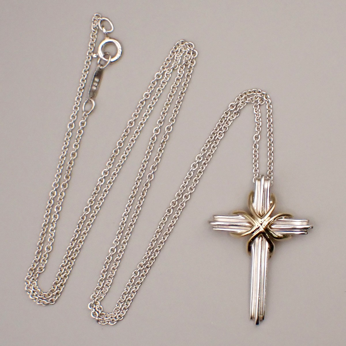 Tiffany & Co. Signature Cross Chain Necklace Pendant Silver 925/Gold 750 83RL378