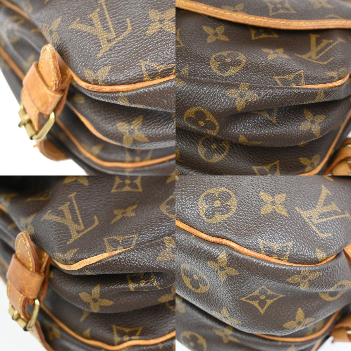LOUIS VUITTON Logo Saumur 30 Shoulder Bag Monogram Leather Brown M42256 32ZA139