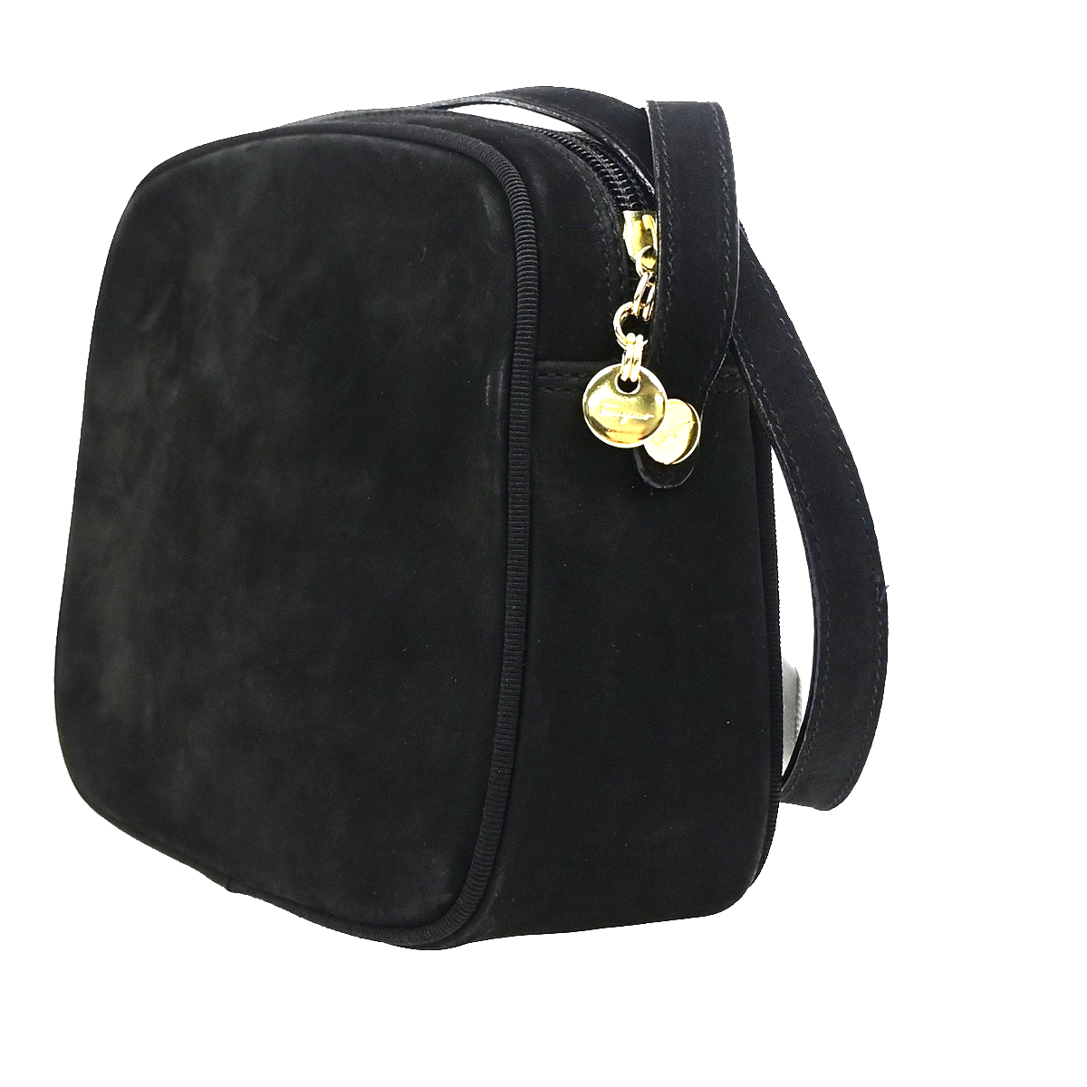SALVATORE FERRAGAMO Logo Vara Mini Shoulder Bag Suede Leather Black GHW 36KD113