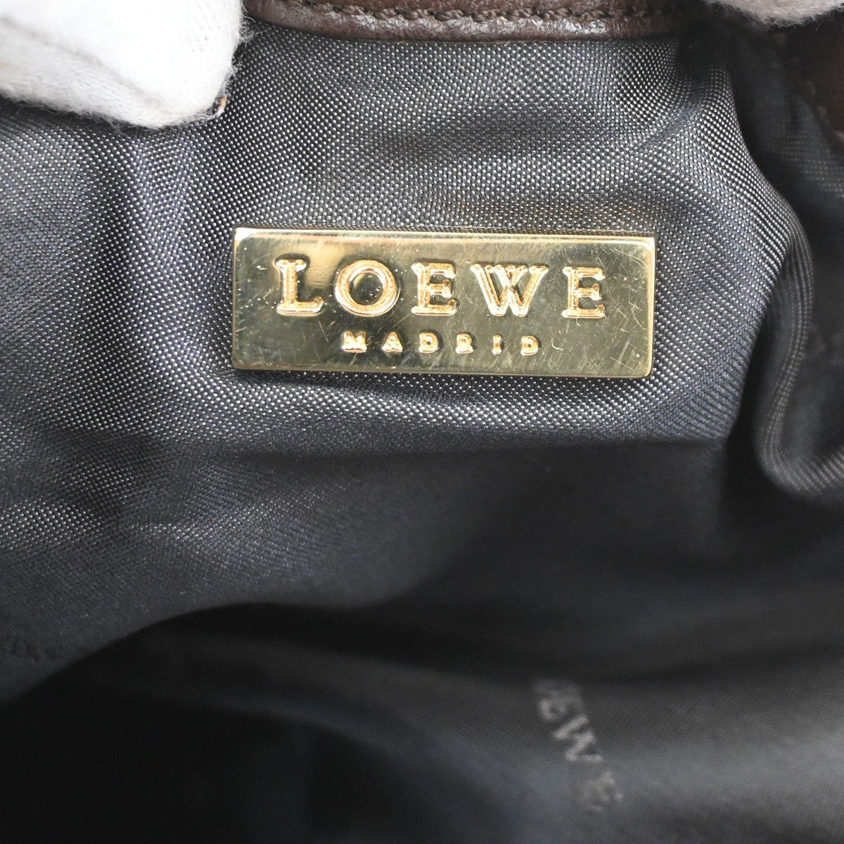LOEWE LOGO Drawstring Shoulder Hand Bag Leather Brown GHW 38CA960