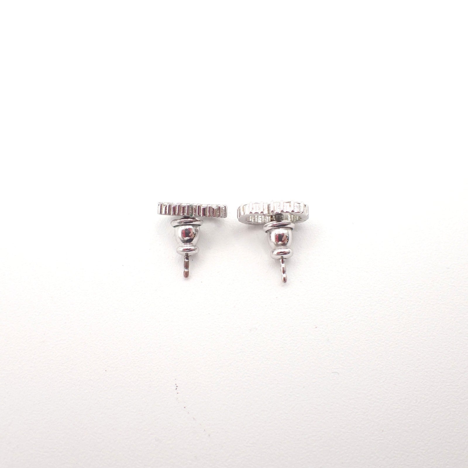 CHRISTIAN DIOR CD Logo Rhinestone Piercing Earrings Silver 62RL850