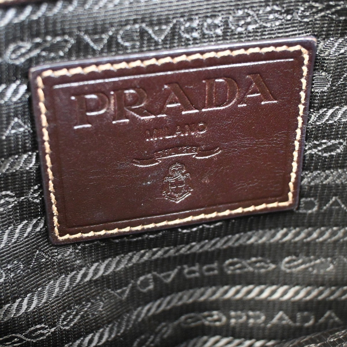 PRADA Logo Jacquard Shoulder Hand Bag Canvas Leather Brown SHW 84CA691
