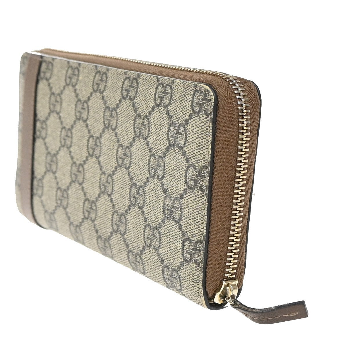 GUCCI Logo Niece GG Pattern Zip Around Long Wallet Supreme Leather Brown 69EF795