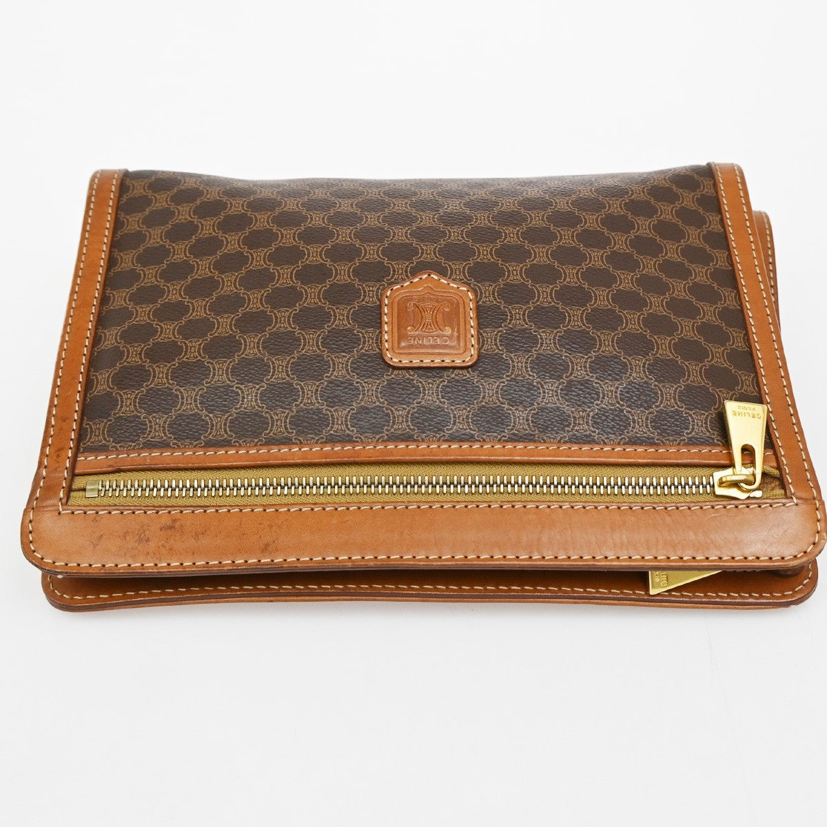 CELINE Logo Macadam Pattern Clutch hand Bag PVC Leather Brown GHW Italy 02KB682