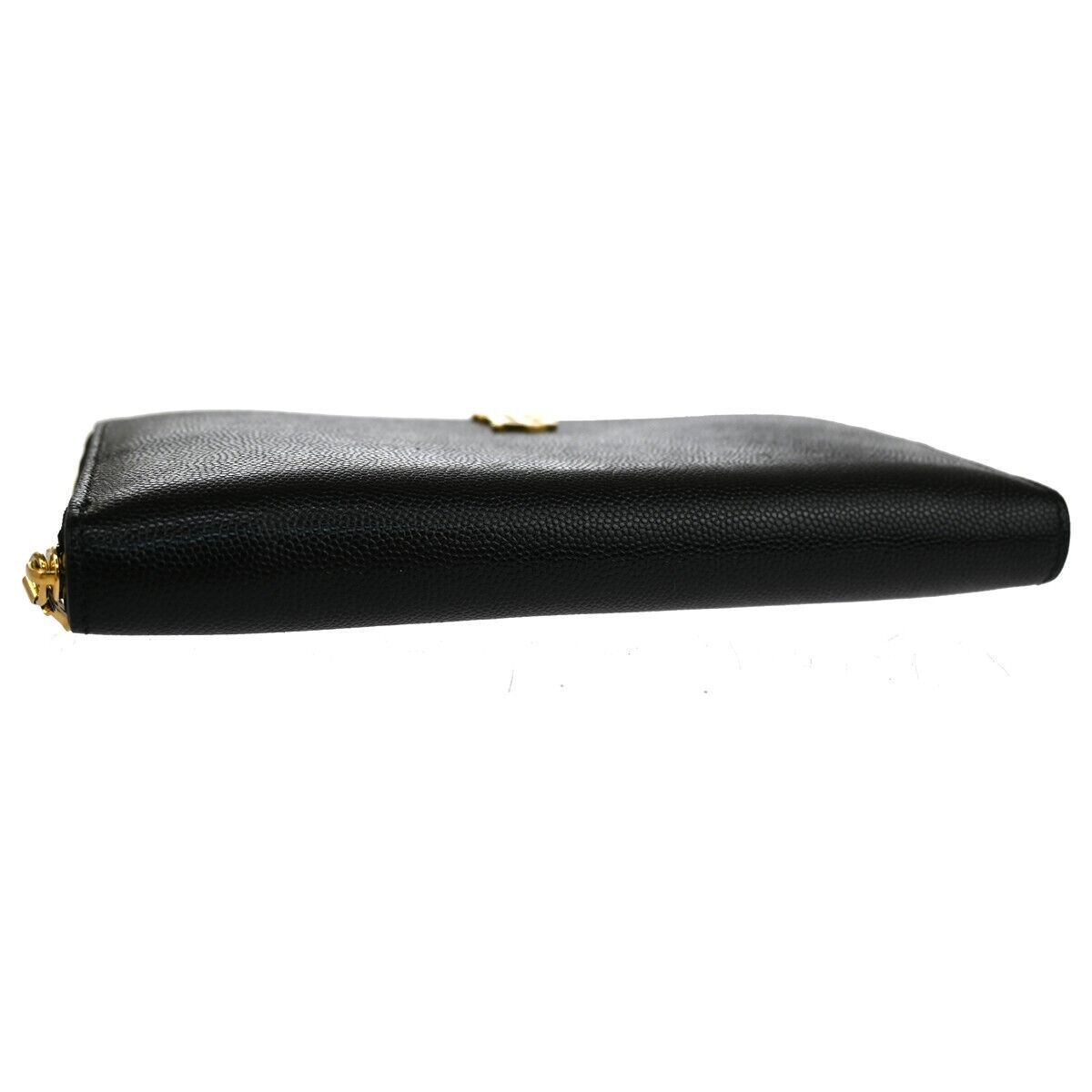 BURBERRY Logo  Zipper Long Wallet Purse Leather Black Gold Italy 31KA118