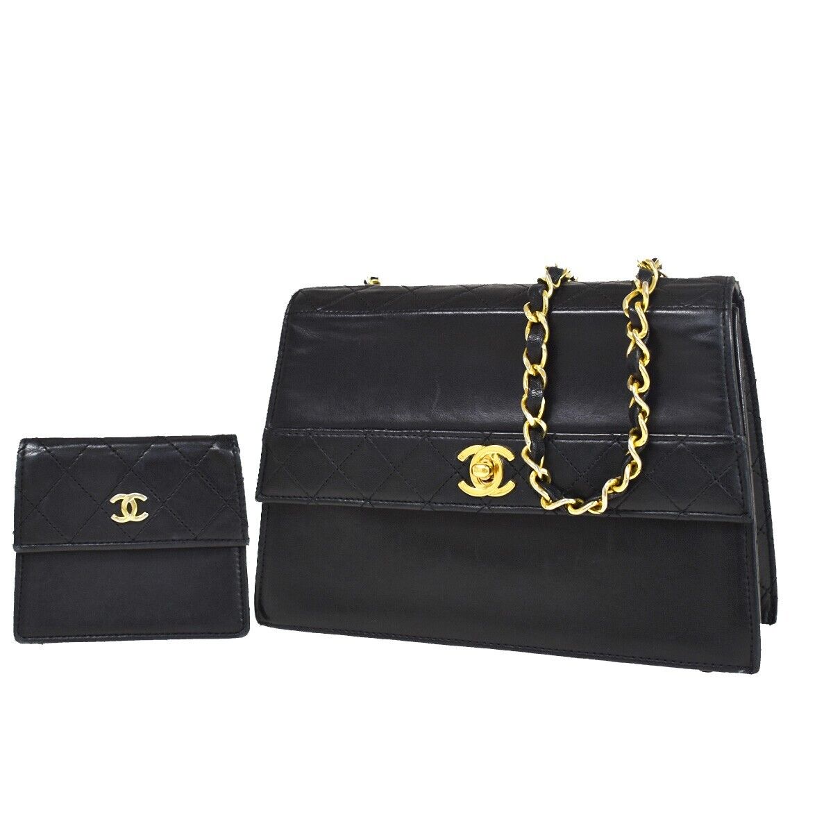 CHANEL CC Matelasse Chain Shoulder Bag Pouch Leather Black GHW Vintage 382RH612