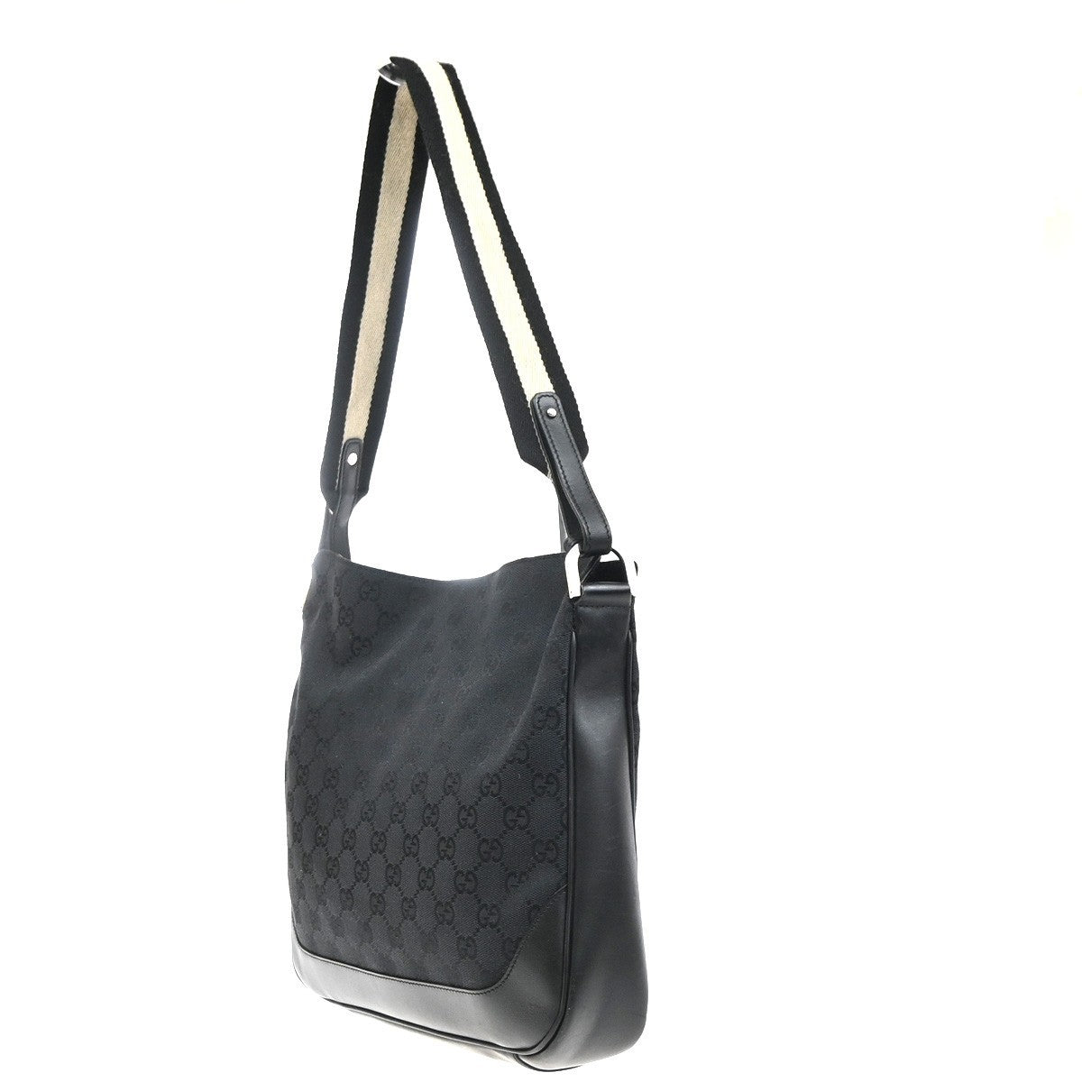 GUCCI GG Pattern Sherry Line Shoulder Bag Canvas Leather Black SHW Italy 32KC939