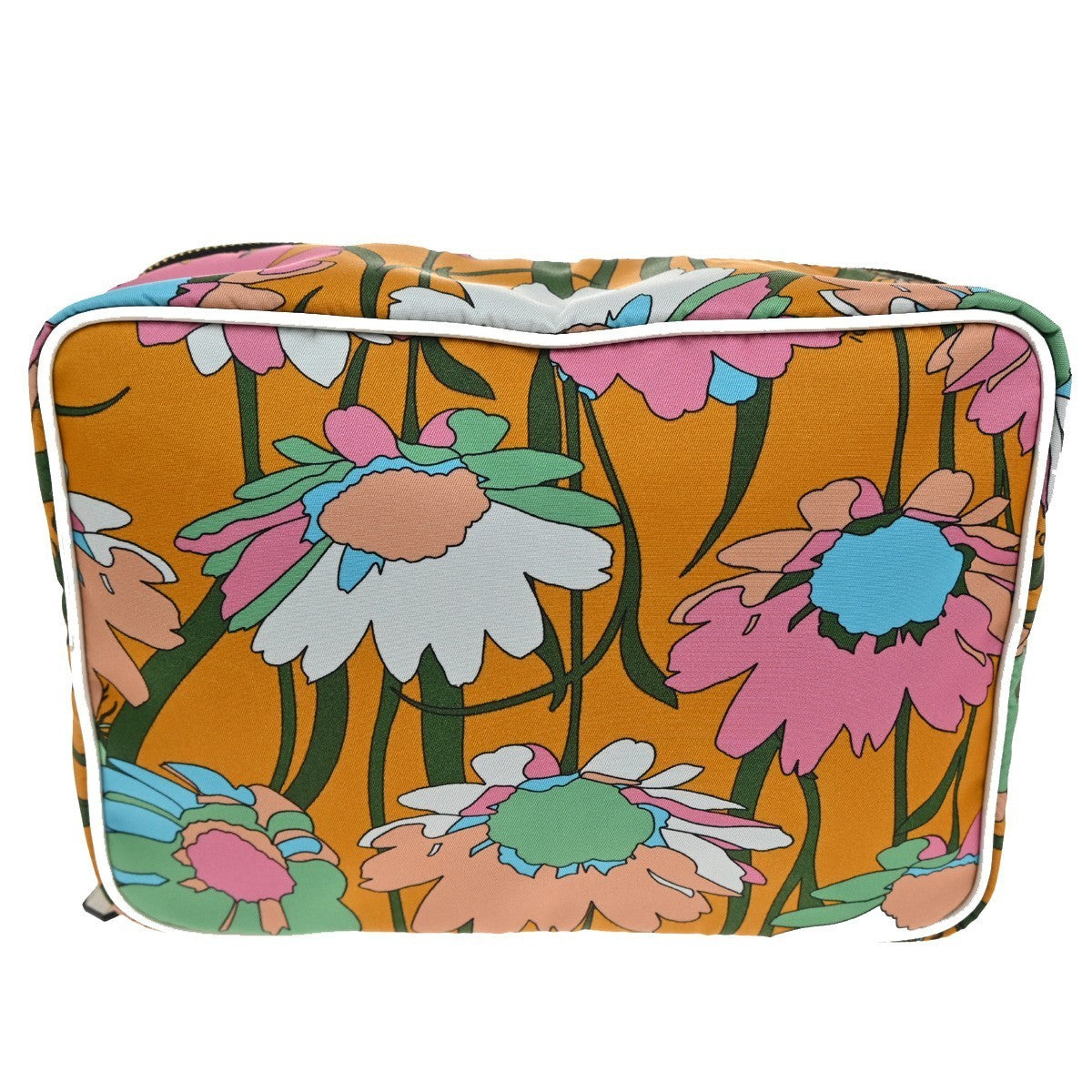 FENDI Zucca Zip-around Clutch Pouch Bag Flower Canvas Leather Orange GHW 36TA313