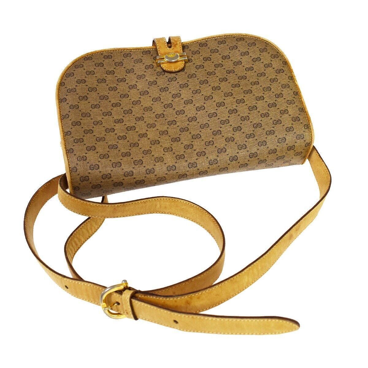 GUCCI Logo GG Pattern Shoulder Bag Leather Brown Gold Made In Italy 68YC146