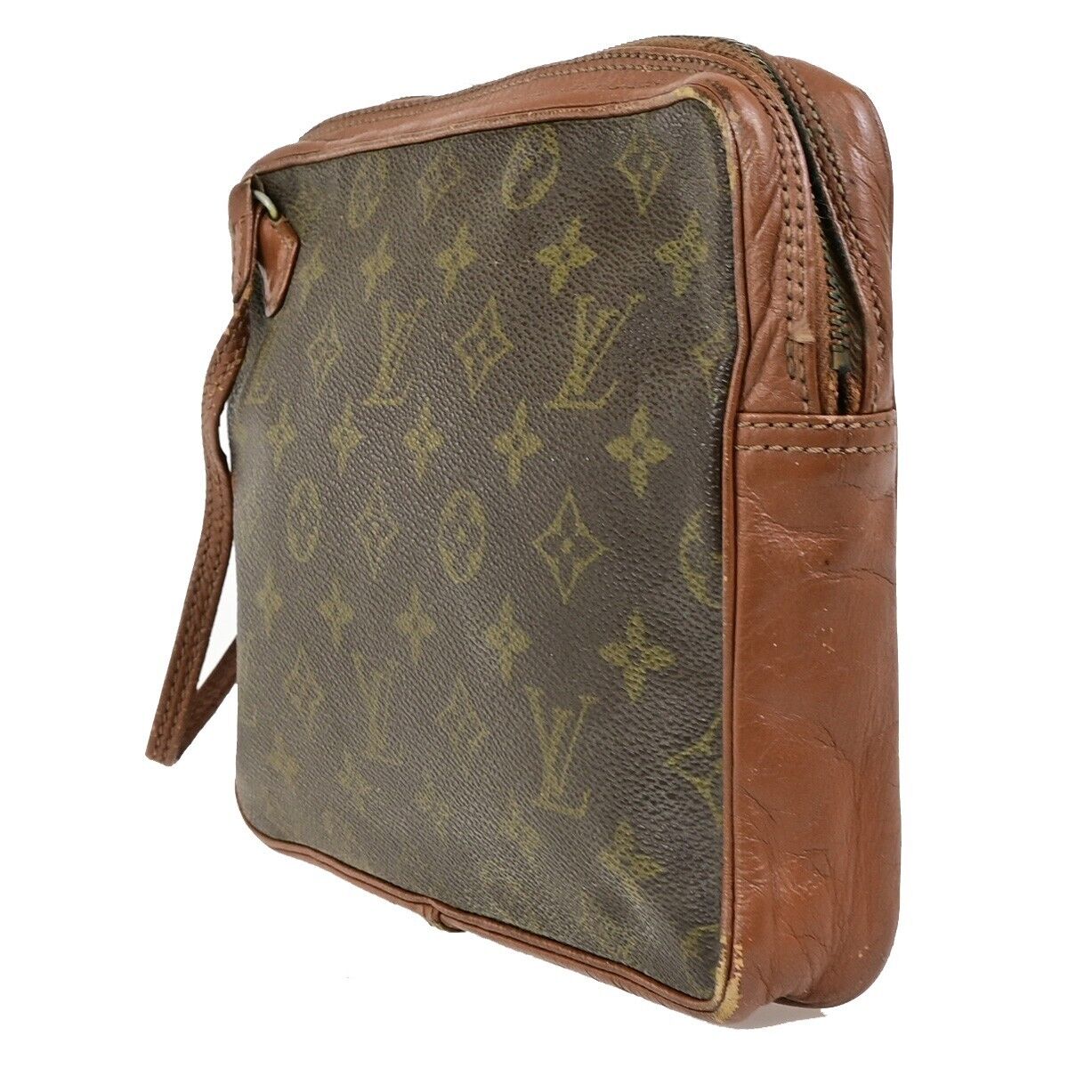 LOUIS VUITTON LV Logo Clutch Hand Bag Monogram Leather Brown france 01EC999