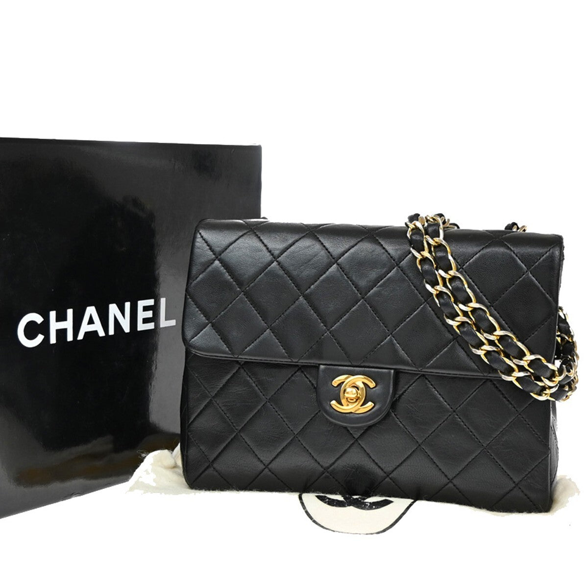 CHANEL CC Mini Matelasse Chain Shoulder Bag Leather Black GHW Vintage 318RF284