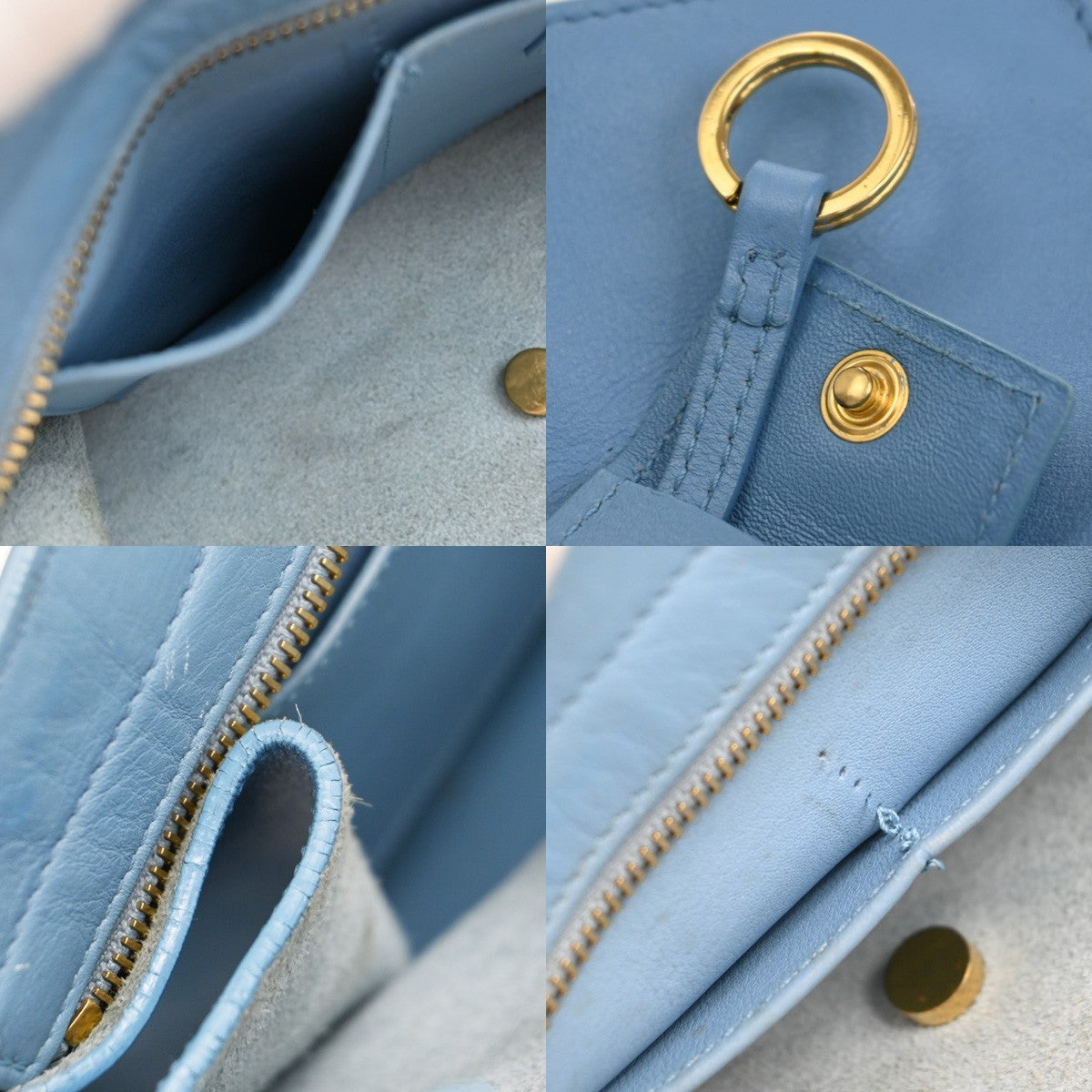 SAINT LAURENT  Logo Classic Y Cabas 2 Way Hand Bag Leather Blue Gold 79KP092
