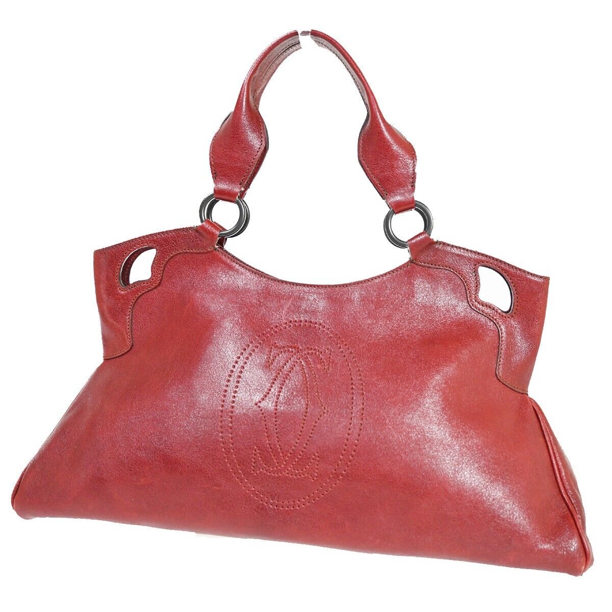 CARTIER Logo Marcello de Cartier Shoulder Hand Bag Leather Bordeaux 80YD885