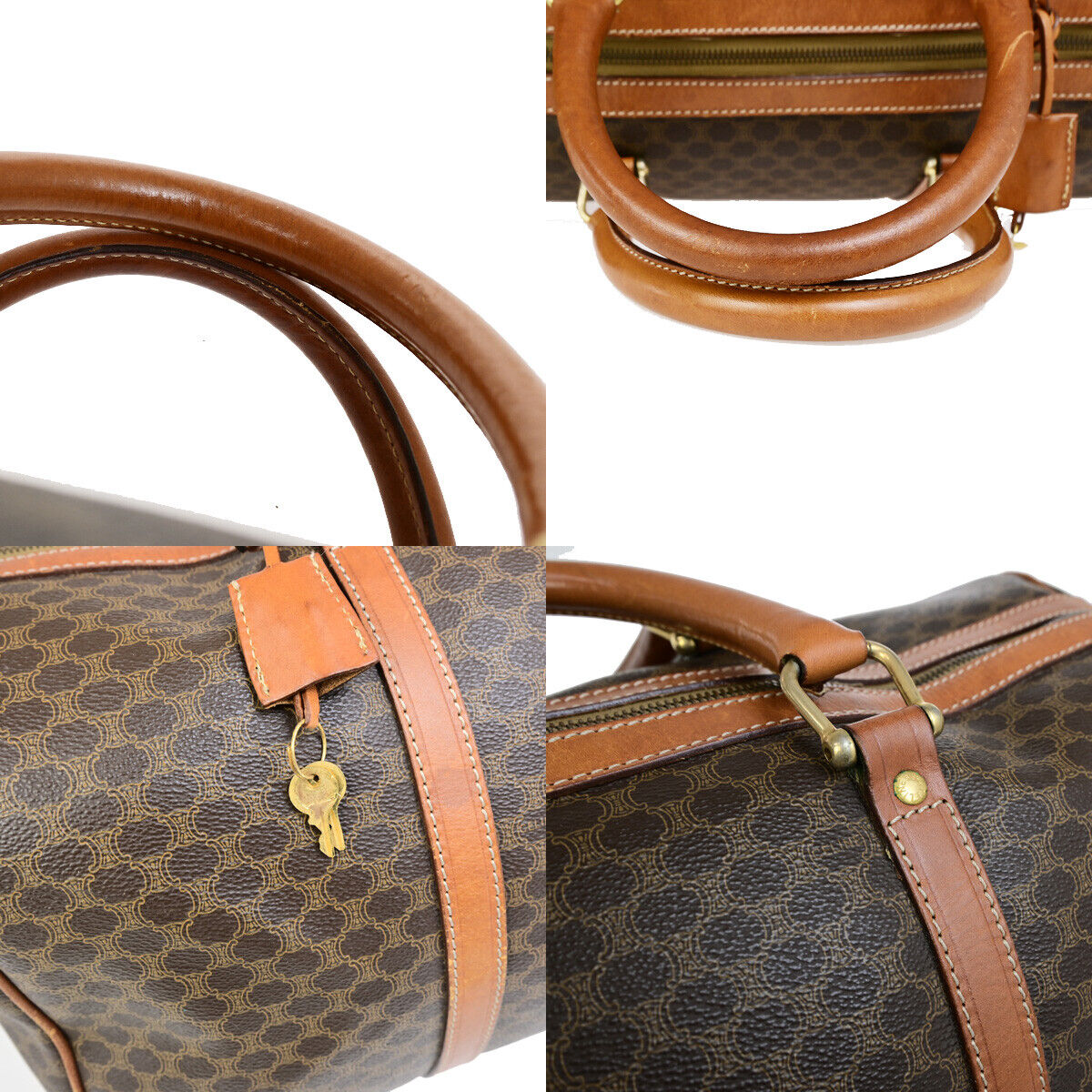 CELINE Logo Macadam Pattern Travel Hand Bag PVC Leather Brown GHW Italy 01YG640