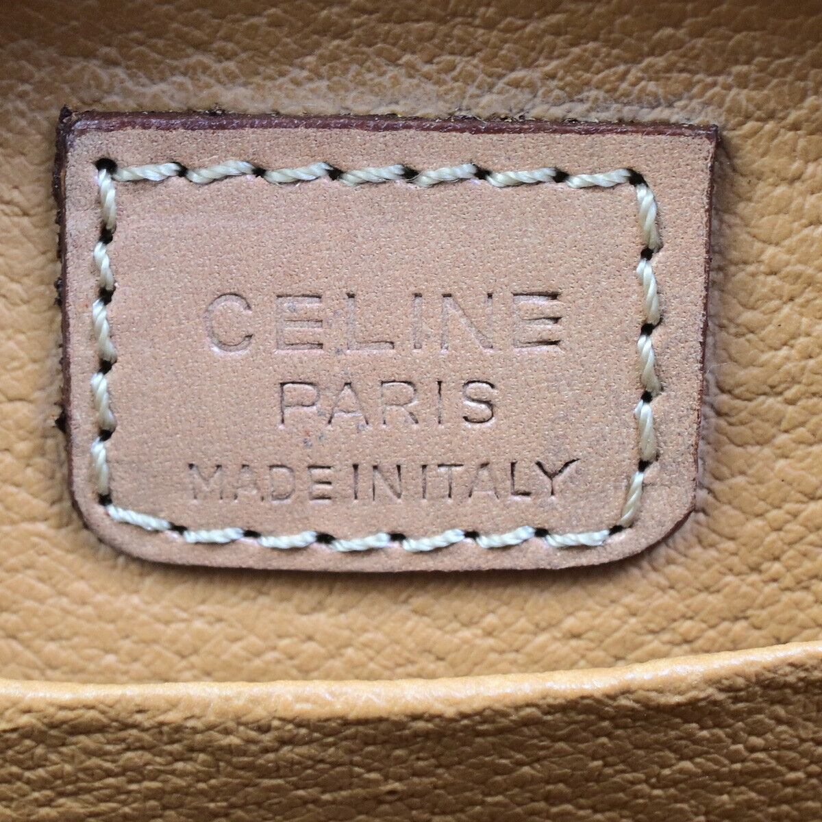 CELINE Logo Macadam Pattern Pouch Hand Bag PVC Leather Brown GHW 04SJ099