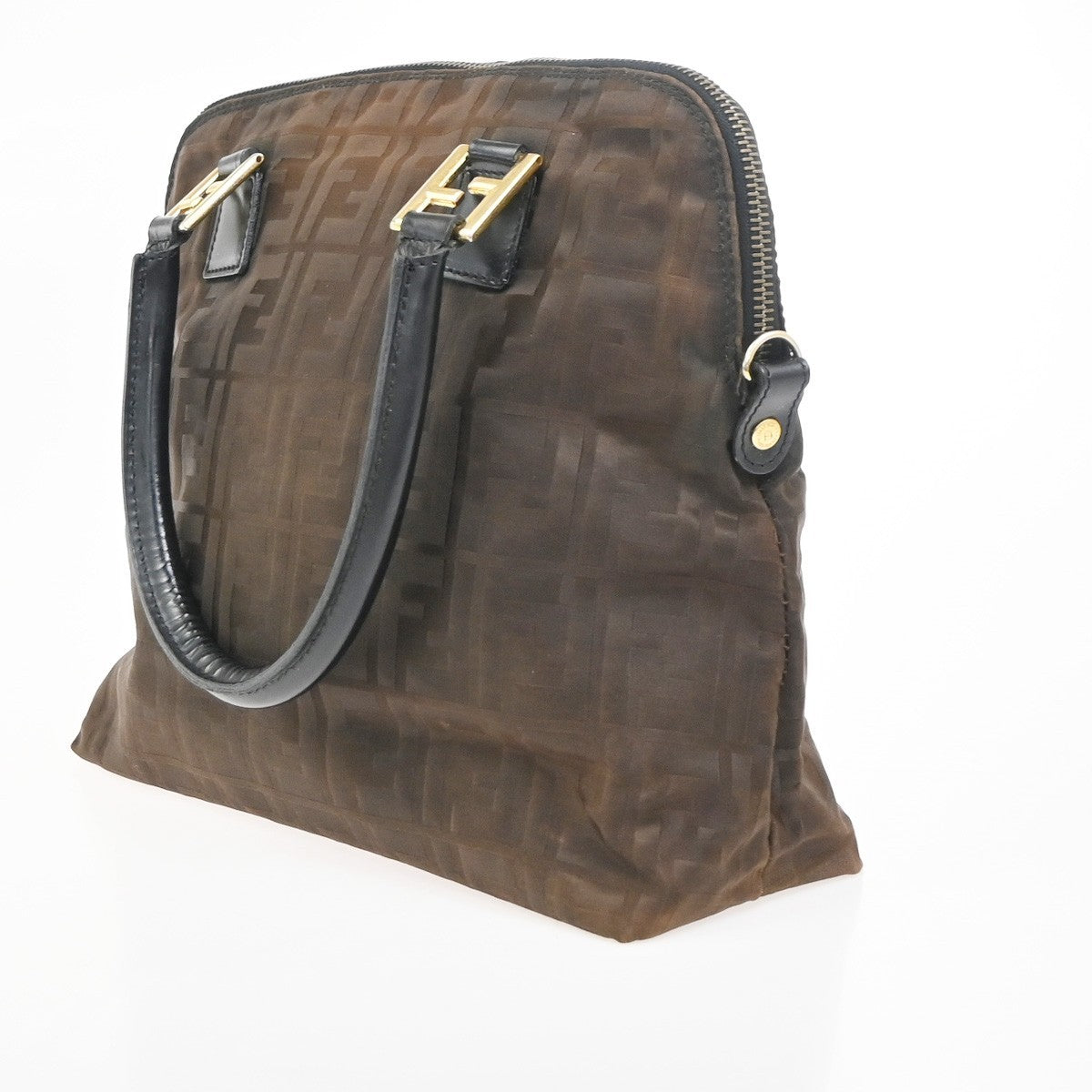 FENDI Zucca Hand Bag Nylon Leather Brown Black GHW Italy 68KC918