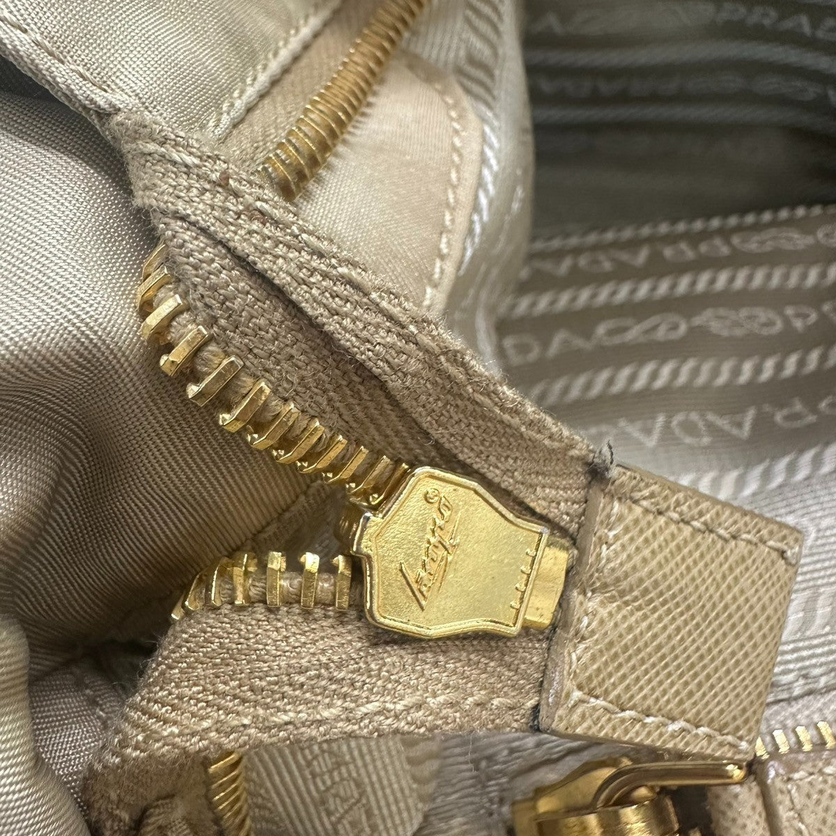 PRADA Logo Tessuto Shoulder Hand Bag Nylon Leather Beige Italy 30CA999